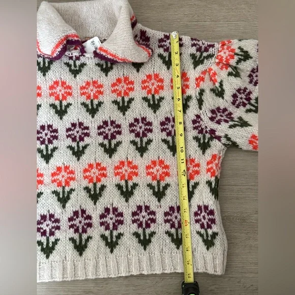 NWT Free People Frills Sweater Cottagecore Bohemian Floral Boho Collar Medium - Picture 8 of 9